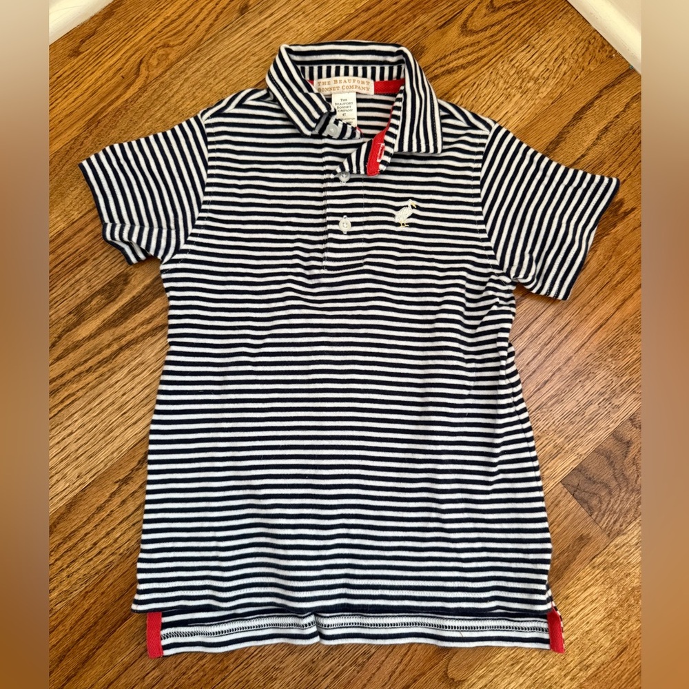 The Beaufort Bonnet Company Navy and White Striped Polo